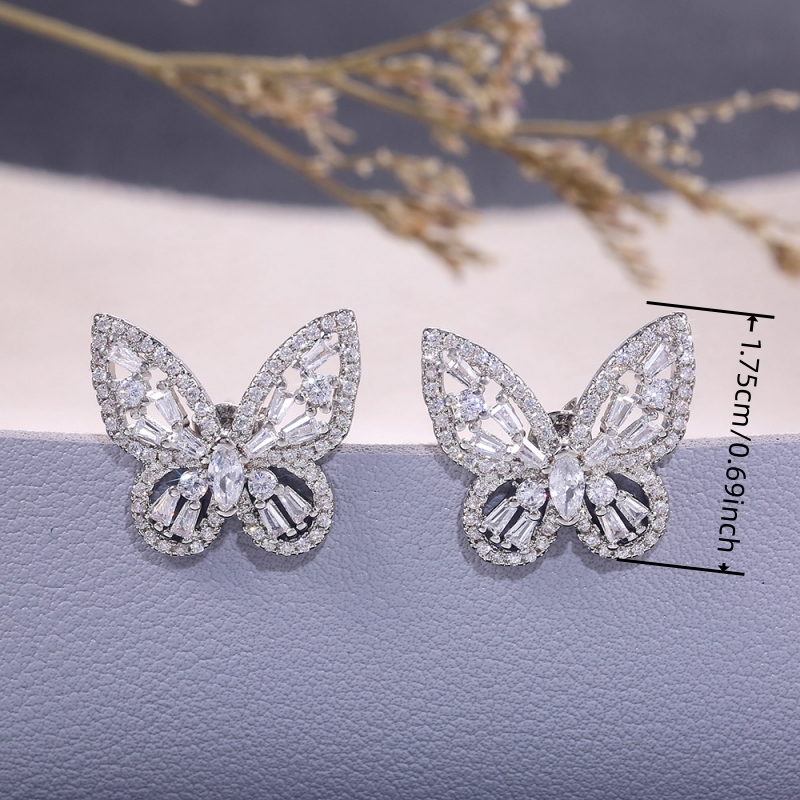 Elegant Zirconia Butterfly Stud Earrings, Gift for Women